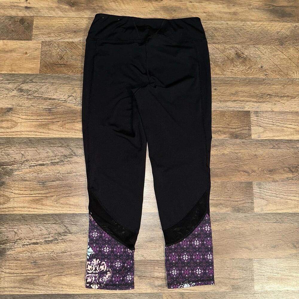 GAIAM Black w/Purple Pink Calf Sz Small Crop Capri Yoga Pants Leggings
